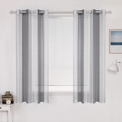Voile kurz gardinen grau weiß - grau,